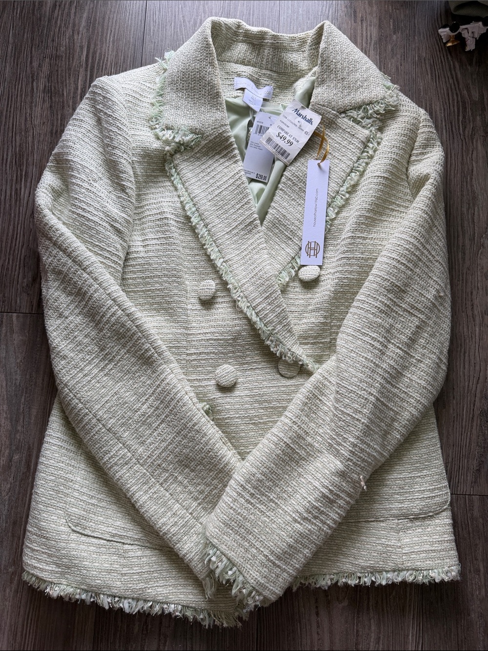 House of Harlow 1960 Light Green Tweed Double-Breasted Blazer
